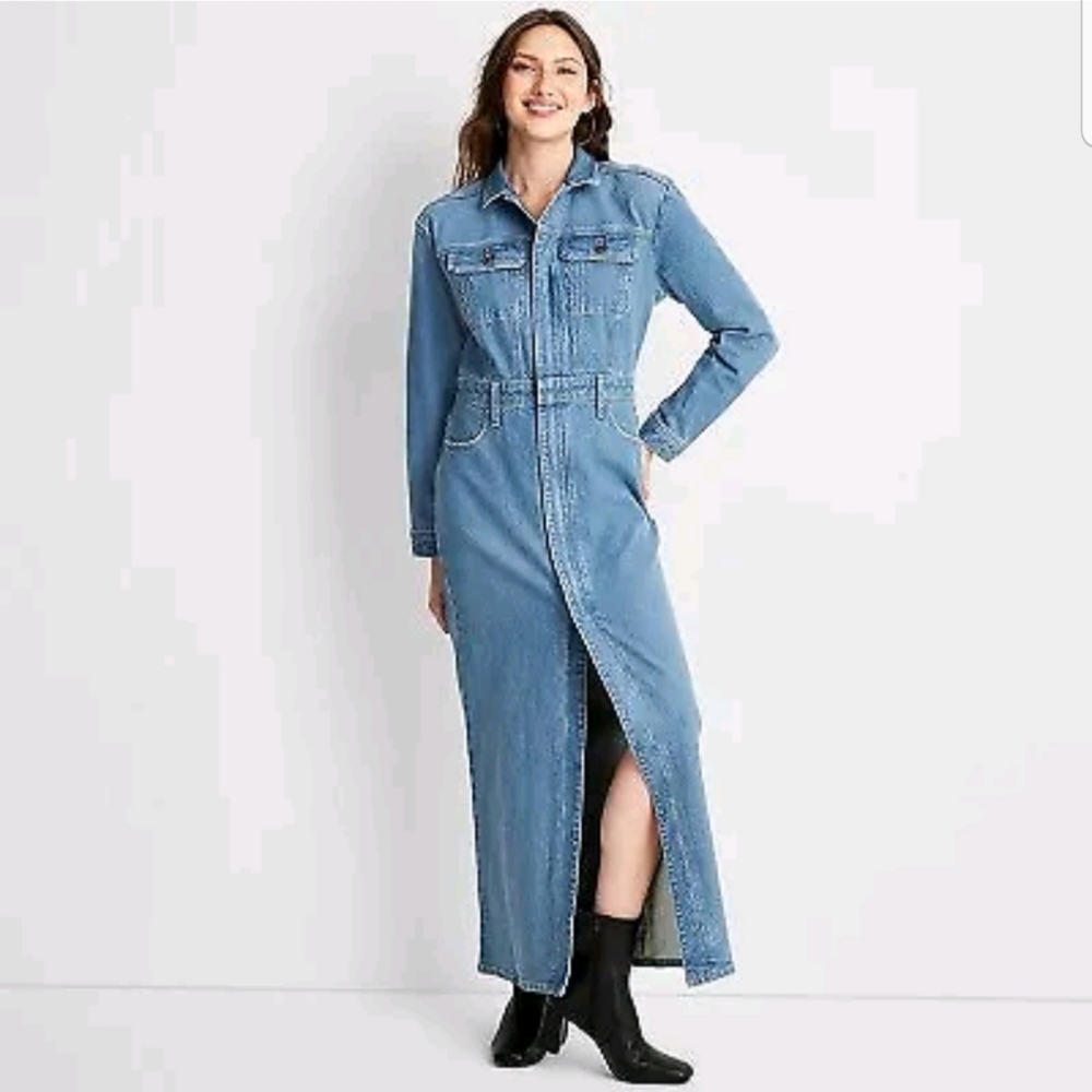 Women's Long Sleeve Denim Maxi Shirtdress - Universal Thread Medium Wash